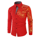 Men's Shirt Luxury Gold Long Sleeve Shirt White Black Dress Prom Social Print Mart Lion Red S 