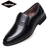 Decent Soft Leather Shoes Men's Footwear Fall winter Formal Dress with Fur Warm Elegant Suit Office MartLion   