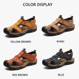  Genuine Leather Men's Sandals Summer Outdoor Casual Slippers Walking Shoes Sneakers MartLion - Mart Lion