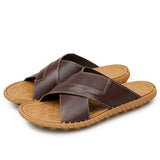 Design Leather Open Toe Sandals Men‘s Slip Resistant Solid Color Slippers Soft Slipper Outdoor Summer Shoes Mart Lion Auburn 38 