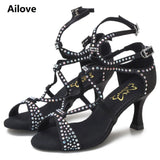 Black Latin Dance Shoes for Women  Summer Indoor Soft Bottom High Heel Sandals Jazz Tango Modern Stage Performance MartLion   