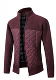 Autumn Winter Warm Sweater Men's Stand Collar Stripe Plaid Zipper with Velvet Coat Casual Cardigan Sweater Knit Bomber Jacket MartLion   