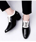 Classic Glitter Leather Men's Dress Shoes Red Mirror Luxury Increasing-height 4.5cm Heel Footwear MartLion   
