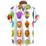 Mask Print Men's Shirt Summer  Short Sleeve Shirt  Casual Hawaiian Shirt For Men Loose Clothing Mexican Wrestling MartLion CSZHE2024131KS 5XL 