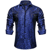 Gold Paisley Silk Shirts Men's Long Sleeve Luxury Tuxedo Wedding Party Clothing MartLion CYC-2046 S 