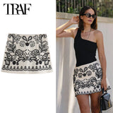 Women's Skirt Summer Mini Embroidered Skirts Linen Blended Waist Aesthetic Skirts MartLion   