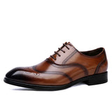 British Style Brown Dress Shoes Men's Pointed Toe Leather Brogue Oxford Zapatos De Vestir MartLion brown 85505 38 CHINA