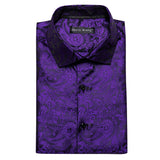 Desinger Shirts Men's Silk Long Sleeve Purple Paisley Sping Autumn Slim Fit Blouses Lapel Casual Tops Barry Wang MartLion   