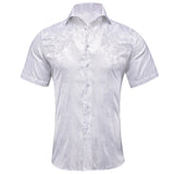 Hi-Tie Blue Red Green Beige Short Sleeves Men's Shirts Jacquard Silk Paisley Spring Summer Hawaii Shirt Wedding MartLion CY-1459 S 