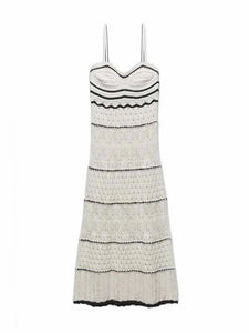 Women's Beach Style Crochet Hollow Slim Sling Sweater Long Dress MartLion White-Z17 L 