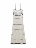 Women's Beach Style Crochet Hollow Slim Sling Sweater Long Dress MartLion White-Z17 L 