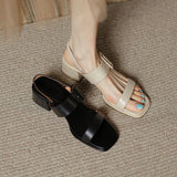 Summer Women Shoes Open Toe Sandals Square Heel Genuine Chunky Heel Med Heel Sandals Heels Cow Leather MartLion   