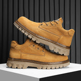 Winter Plush High Top Men's Black Boots Lace-Up Round Toe Leisure All-match Men's Casual Leather Shoes Non-slip Rubber MartLion