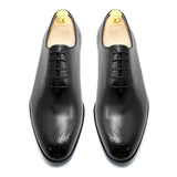 Genuine Leather Men's Formal Shoes Handmade Classic Whole Cut Oxfords Lace-up Plain Toe Wedding Dress MartLion Black EU 38 CHINA