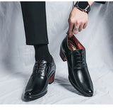 Classic Black Men's Formal Shoes Pointed Leather Heel Increasing-height Dress zapatos hombre vestir MartLion   