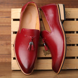 Men's Casual Leather Shoes Tassels Party Wedding Loafers Slip-on Outdoor Flats Mart Lion Wine Red 38  (US 6) China