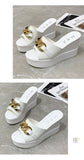 Chain High Heels Slippers Women Wedding Shoes Summer White Black Platform Wedges Slides Ladies Beach Slippers MartLion