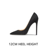 Pointed Shallow Mouth Suede Ultra-Thin High Heels 10cm Pumps Banquet Ladies Women's Shoes MartLion Black 12CM 36 CHINA