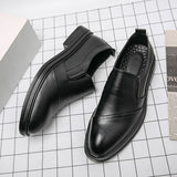 Slip On Dress Shoes Men's Formal Loafers Soft Split Leather Thick Sole Casual Footwear Mart Lion   