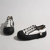 Leather Women Thick Sole Small White Shoes Low Top Lace Up Korean Two Wear Casual Board Platform MartLion Black 36 