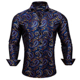 Luxury Silk Men's Shirts Long Sleeve Silk Blue Gold Red Paisley Spring Autumn Slim Fit Blouses Casual Lapel Tops Barry Wang MartLion