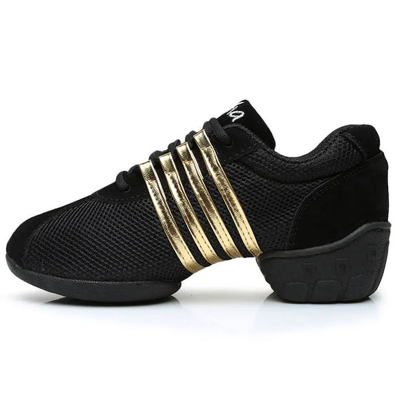 Jazz Dance Shoes for Women Mesh Breathable Sneakers Canvas Shoes Low Heel Soft Sole Latin Modern Dance Training MartLion Mesh Gold 44 