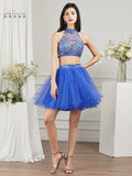 Royal Blue Cocktail Dresses Mini Two Pieces Girl Party Wear Black Homecoming Dresses Crystal Beaded Graduation Robe De Soiree MartLion   