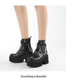 Winter Gothic Punk Womens Platform Boots Black Buckle Strap Zipper Creeper Wedges Shoes Mid Calf Military Combat Mart Lion   