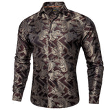 Paisley Floral Men's Shirt Silver White Casual Long Sleeve Social Collar Shirts Brand Button Blouses MartLion   