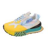 Women Chunky Sneakers Casual Mixed Colors Leather Mesh Breathable Height Increased Wedge Platform Outdoor Running Shoes MartLion Yellow 35 