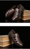 Men's Genuine Leather Sandals Summer Hollow Breathable Leather Shoes Casual Soft Flats Mart Lion   