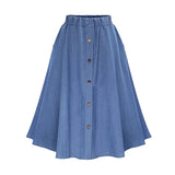 Women's Waist Button Pleated Midi Skirt With Elastic Waist Knee Length Skirt MartLion   