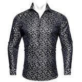 Designer Blue Silk Paisley Shirts Men's Lapel Woven Long Sleeve Embroidered Four Seasons Exquisite Fit Party Wedding MartLion