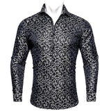 Barry Wang Exquisite Blue Silk Paisley Men's Shirt Four Seasons Lapel Long Sleeve Embroidered Leisure Fit Party Wedding MartLion CY-0425 S China