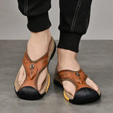 Golden Sapling Men's Slippers Summer Shoes Genuine Leather Flip Flops Casual Beach Leisure Slides MartLion   