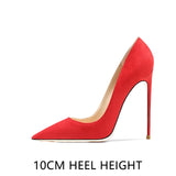 Pointed Shallow Mouth Suede Ultra-Thin High Heels 12cm Pumps Banquet Ladies Shoes MartLion Red 10CM 36 CHINA