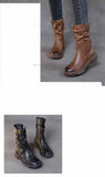Ankle Boots Cow Leather Motorcycle Platform Wedge Winter Plush Knee High Women Shoes MartLion