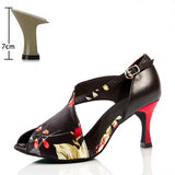 Printed Latin Dance Shoes for Women Adult High-heeled Indoor Ballroom Soft-soled Social Summer Hollow Out Sandals MartLion Printing heel 7cm 42 