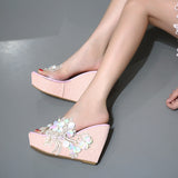 Summer Flower Decoration Platform Wedges Sandals Women Silver High Heels Female Summer Gold Shoes Mart Lion   