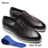 Genuine Leather Men's Casual Derby Shoes 3-eyelet Lace-up Wing Tip Brogue Weave Print Sneakers Oxford Daily Footwear MartLion Brown EUR 44 