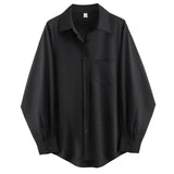 Minimalist Full Sleeve Black Women Basic Shirt Button Up Loose Blouses Spring Long Tops MartLion   