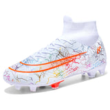 Men's High Top Soccer Shoes TF FG Anti Slip Football Boots For Children's Outdoor Grass Training Sneakers Chuteira MartLion OG-3022-C-White 35 