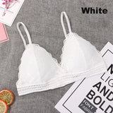 Embroidery Hollow Bra Lace Crop Top Triangle Cup Seamless Fitness Vintage Bra Underwear MartLion White One Size 