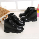 Kids Casual Boots PU Leather Black Zipper for Boys Girls Cross-tied Children Ankle High Boots Anti-skid Round Toes Soft MartLion
