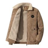 Winter Fleece Jacket Men's Warm Thick Corduroy Fur Collar Coat Casual Outdoor Windproof Outwear MartLion Khaki M(40-50kg) 