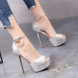Platform High Heels Pumps Women Shoes Heels Sandals Wedding 12 CM MartLion Silver 35 