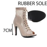 Latin Stiletto Women's Dance High-heeled Shoes Shoes Outer Large Mesh Boots Fish Mouth Modern MartLion Beige 7cm rubber 43 