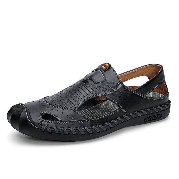 Men's Leather Summer Classic Roman Sandals Slipper Outdoor Sneaker Beach Rubber Flip Flops Water Trekking MartLion black 38 