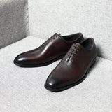 Classic Handmade Men's Dress Shoes Office Lace-Up Genuine Leather Whole Cut Round Toe Oxford Wedding Formal Shoes MartLion   
