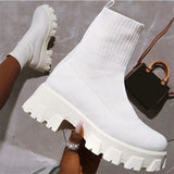 Women Boots Elastic Platform Breathable Spring Summer Heels Slip Elegant Heeled Shoes MartLion white 43 